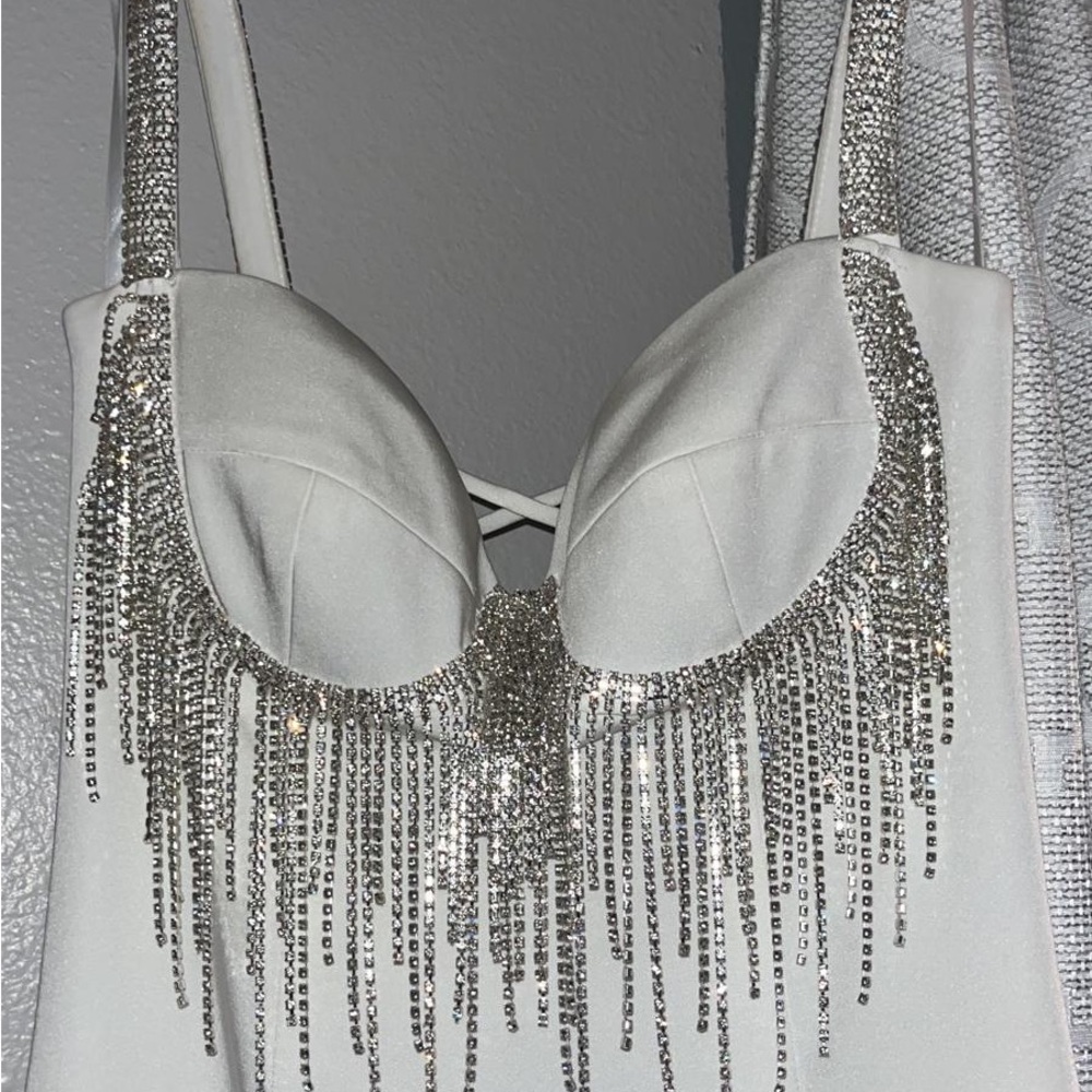 GB X MARK ZUNINO JEWELED FRINGE FRONT SLIT GOWN. - Picture 8 of 11